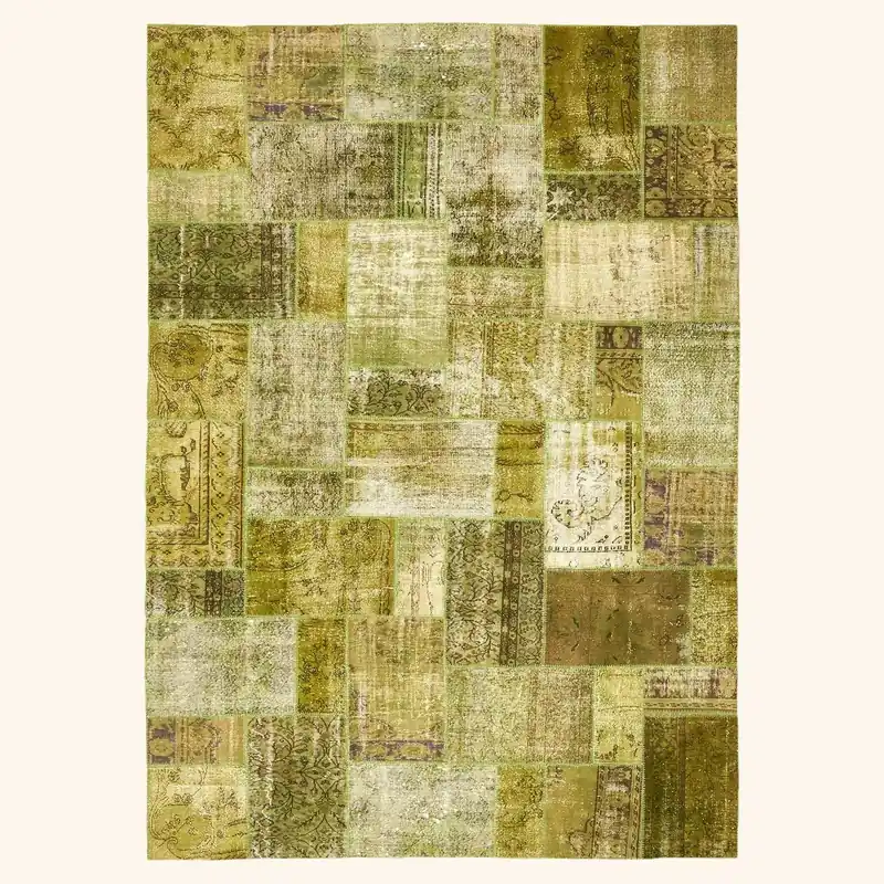 Green Patchwork Wool Rug - 10'x 14'