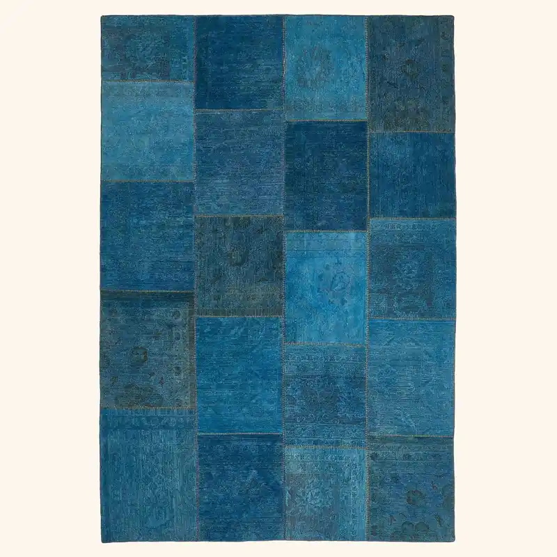 Blue Samsara Patchwork Wool Rug - 8'2" x 12'2"
