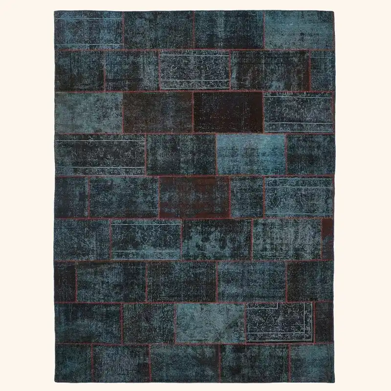 Blue Samsara Patchwork Wool Rug - 8'11" x 12'