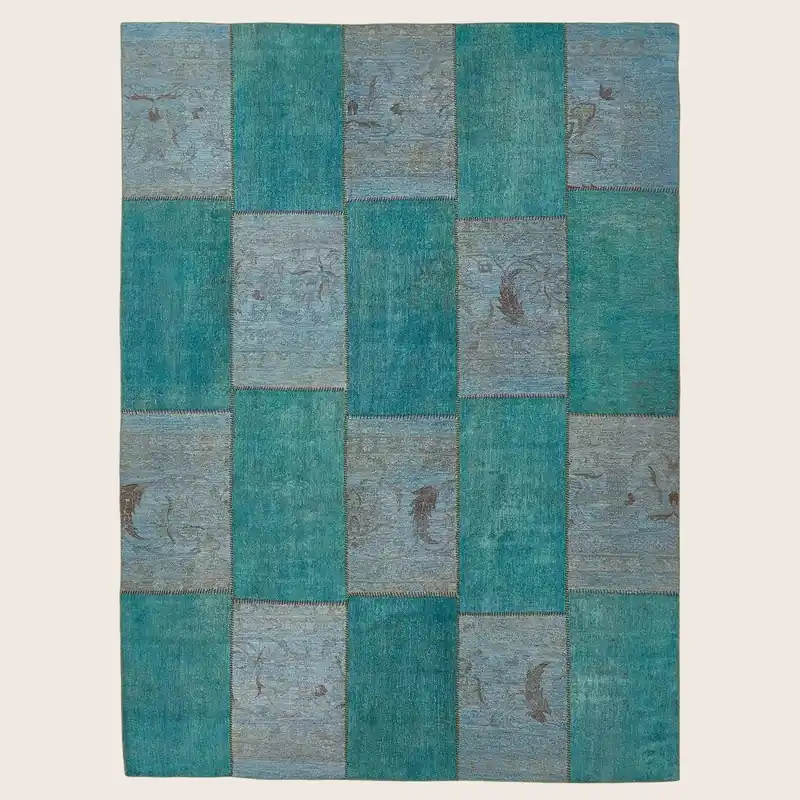 Blue Samsara Patchwork Wool Rug - 8'10" x 12'1"