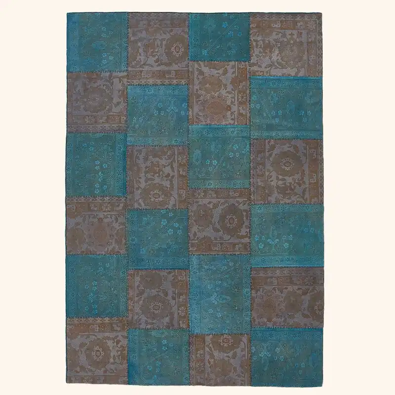 Blue Samsara Patchwork Wool Rug - 7'1" x 10'4"