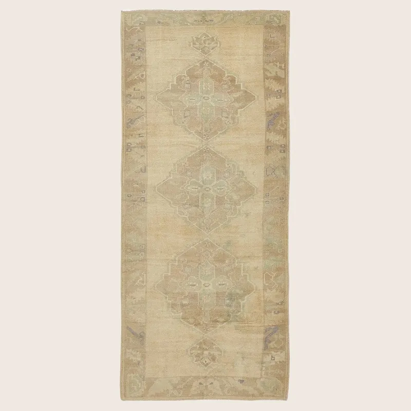 Beige Vintage Traditional Wool Runner - 4'11" x 12'