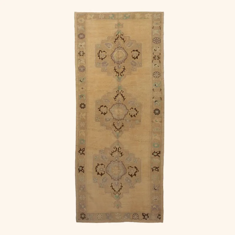 Beige Vintage Traditional Wool Runner - 5'1" x 12'