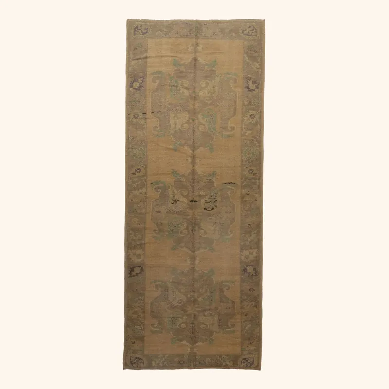Beige Vintage Traditional Wool Rug - 4'9" x 12'3"