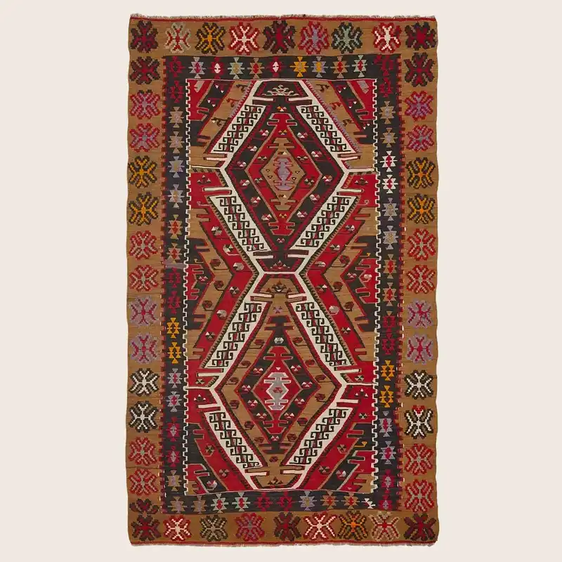 Brown & Red Vintage Flatweave Kilim Rug - 3'4" x 5'8"