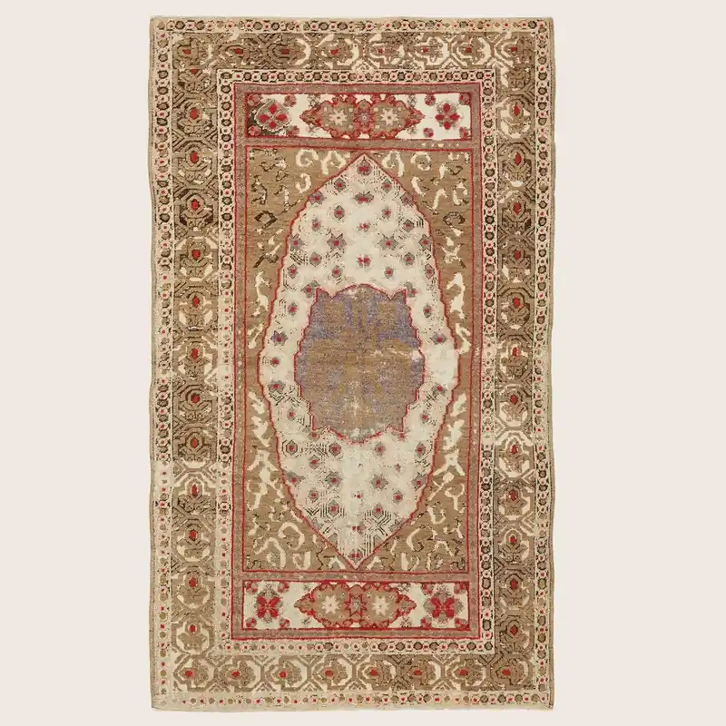 Beige Vintage Traditional Wool Rug - 3'6" x 6'1"