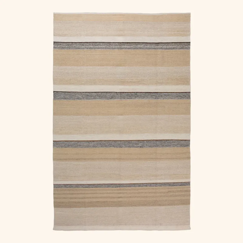 Beige Flatweave Wool Rug - 7'11" x 12'1"