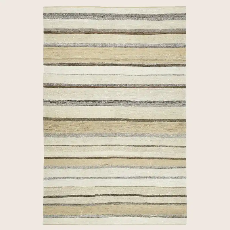 Beige Flatweave Wool Rug - 8'8" x 13'5"