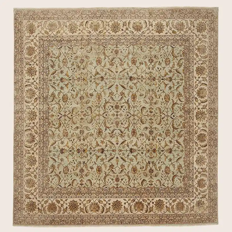 Beige Traditional Wool Silk Blend Rug - 10'10" x 11'4"