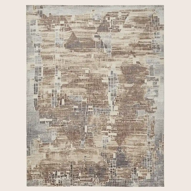 Grey Distressed Modern Wool Rug - 9' x 12'