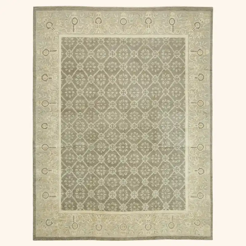Green Traditional Wool Rug - 12'2" x 15'3"