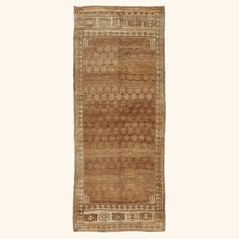 Brown Vintage Traditional Wool Rug - 3'10" x 9'6"