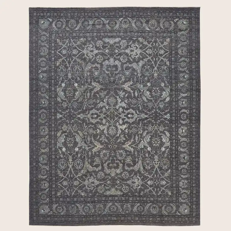 Grey Traditional Wool Rug - 11'1" x 14'1"