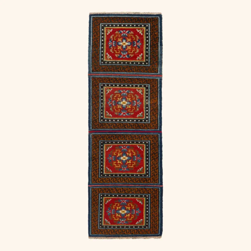 Red Vintage Traditional Tibetan Wool Rug - 2'5" x 6'6"