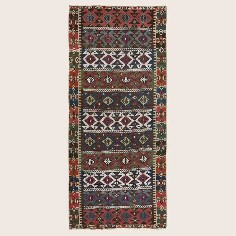 Multicolored Vintage Flatweave Wool Runner - 5'1" x 11'7"