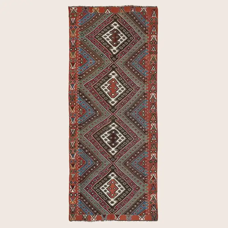 Mulitcolored Vintage Flatweave Wool Runner - 4'11" x 11'11"
