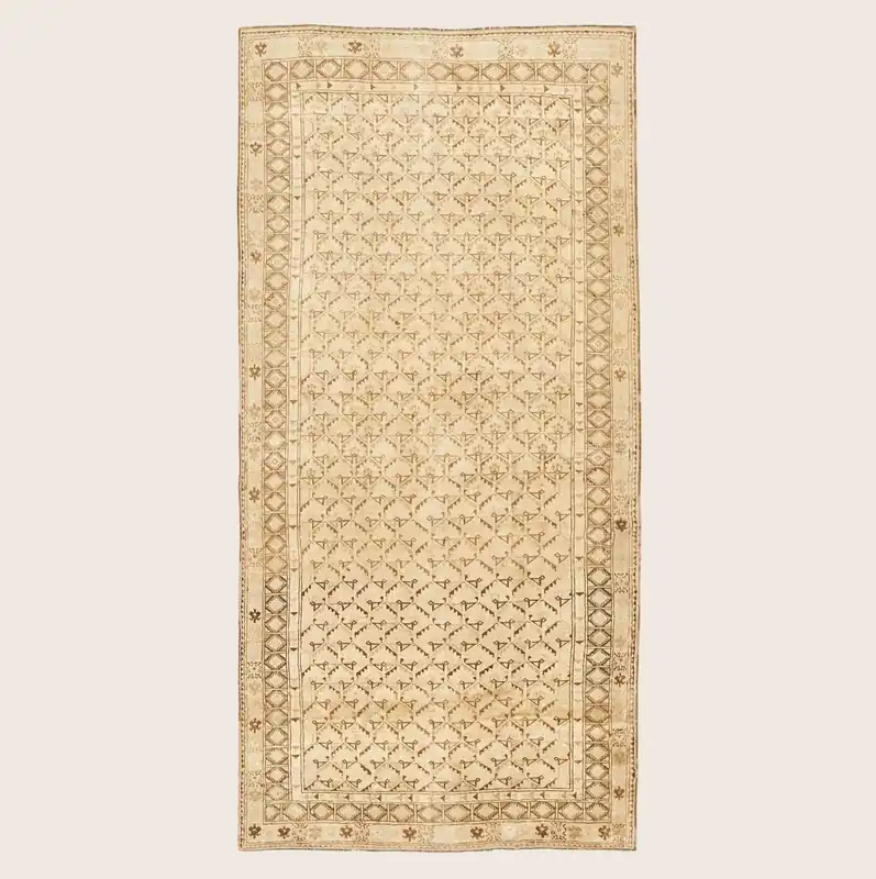 Beige Vintage Traditional Anatolian Wool Rug - 6'4" x 12'6"