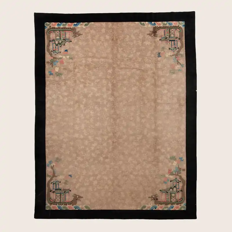 Beige & Black Antique Chinese Rug - 9'2" x 11'8"