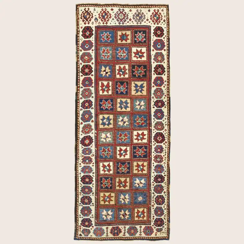 Multicolored Antique Kazak Wool Runner - 4' x 9'