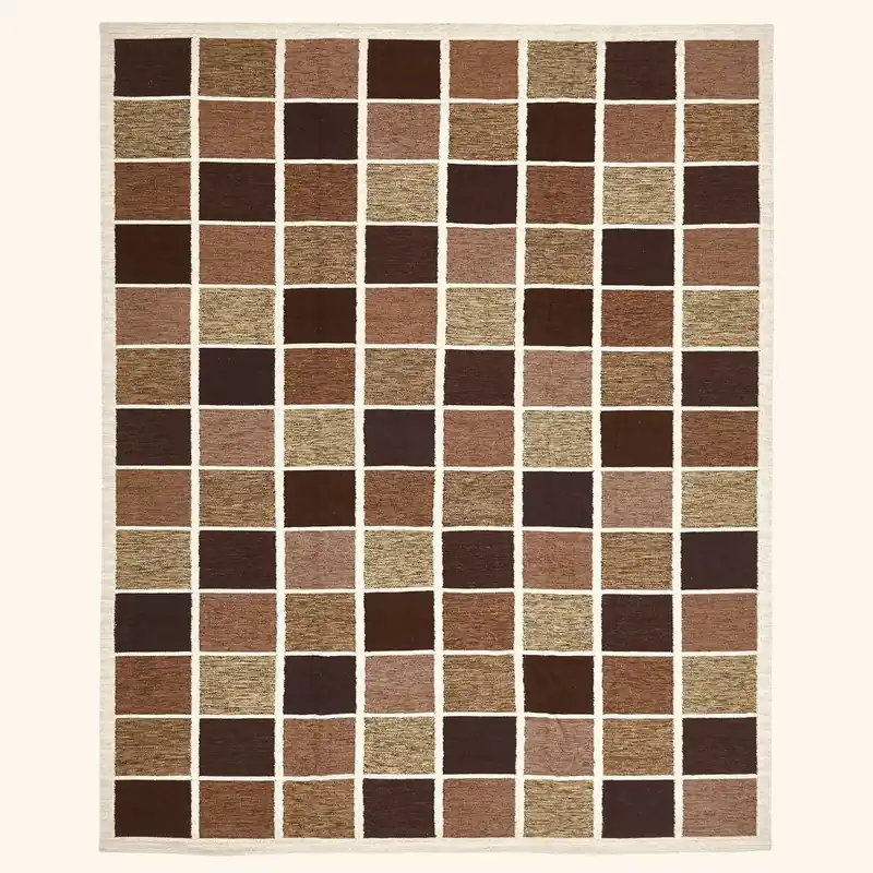 Brown Swedish Inspired Flatweave Wool Rug - 12'5" x 15'