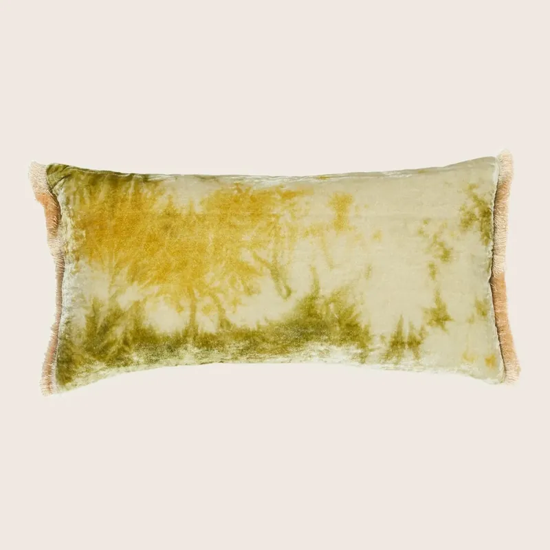 Silk Velvet Fringe Faded Green Lumbar - Anke Drechsel
