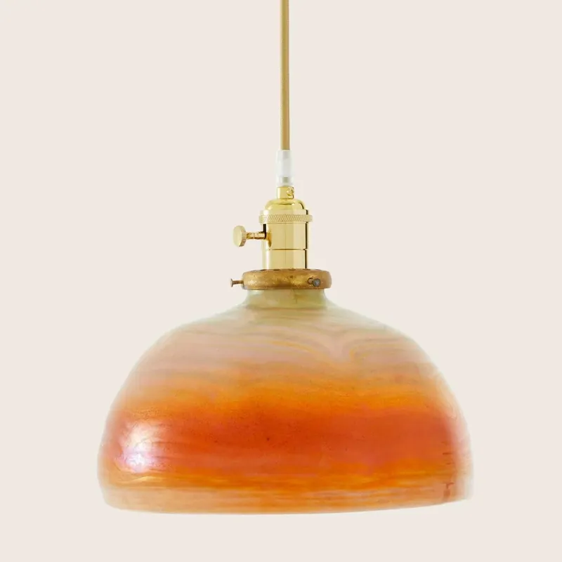 Art Glass Trumpet Pendant Light Green Swirl - Market Buy (RT)