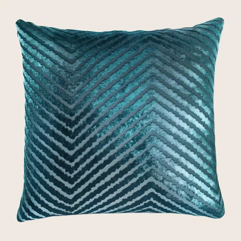 Chevron Velvet Throw Pillow, Pacific - Kevin O'Brien (Drop Ship)