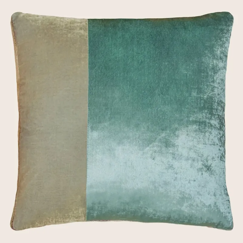 Colorblock Velvet Pillow, Gold + Beige - Kevin O'Brien (Drop Ship)