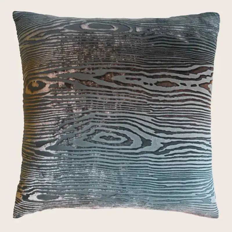 Woodgrain Velvet Pillow, Gunmetal - Kevin O'Brien (Drop Ship)