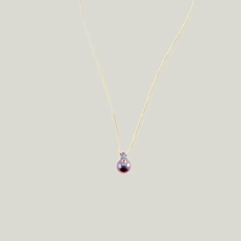 Baroque Pearl with Ruby Necklace - Black Pearl