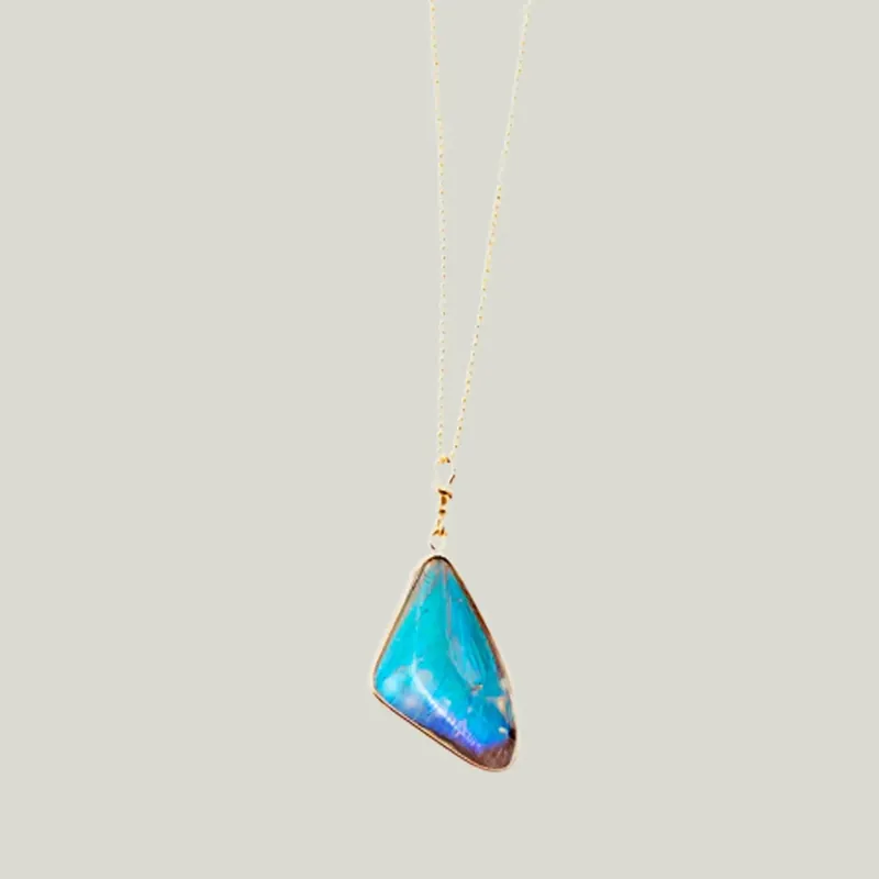 Medium Sized Blue Morpho Wing Necklace - Blue Morpho Jewelry (Consigned)