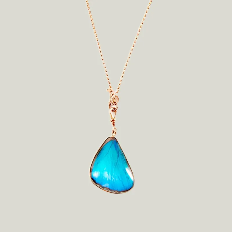 Blue Morpho Pendant & Rose Gold Chain Necklace - Blue Morpho Jewelry (Consigned)