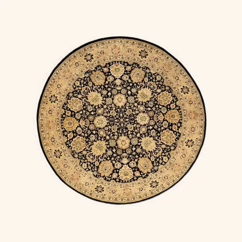Black Traditional Wool Rug - 6'1" Round