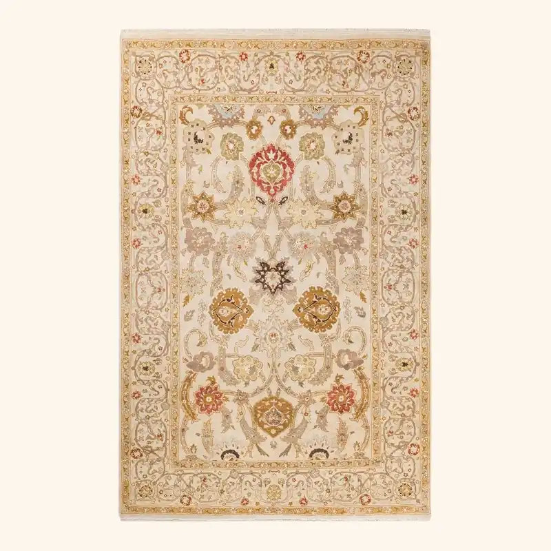 Beige Traditional Wool Rug - 6' x 8'10"