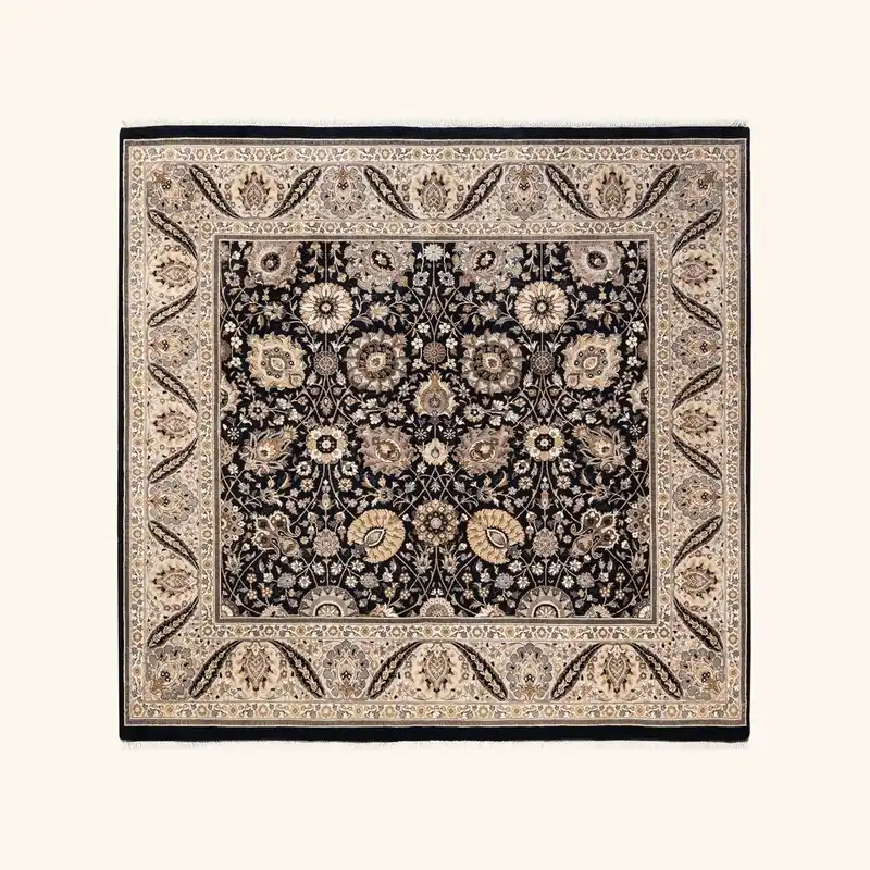 Black Traditional Wool Rug - 6'1" x 6'3"