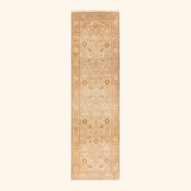 Beige Traditional Wool Runner - 3' x 10'10"