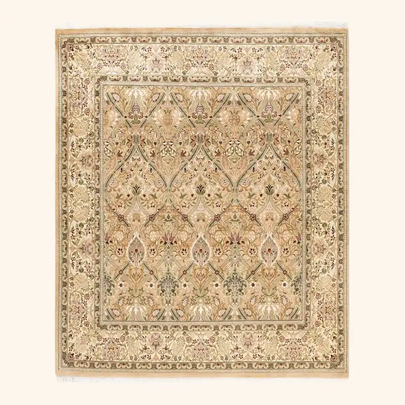 Beige Traditional Wool Rug - 6' x 6'2"