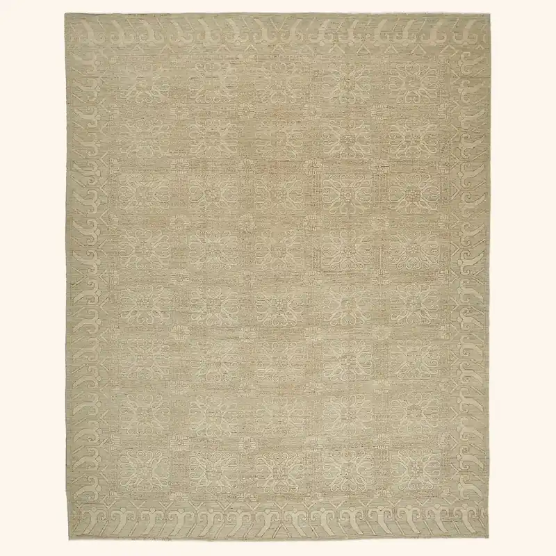 Beige Traditional Wool Rug - 12'5" x 14'1"
