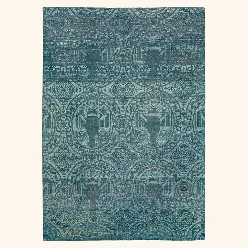 Blue Modern Wool Silk Blend Rug - 7'9" x 11'1"