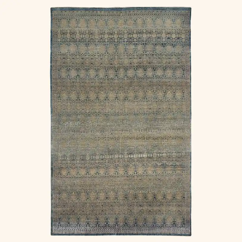 Blue Transitional Wool Silk Blend Rug - 6' x 9'9"