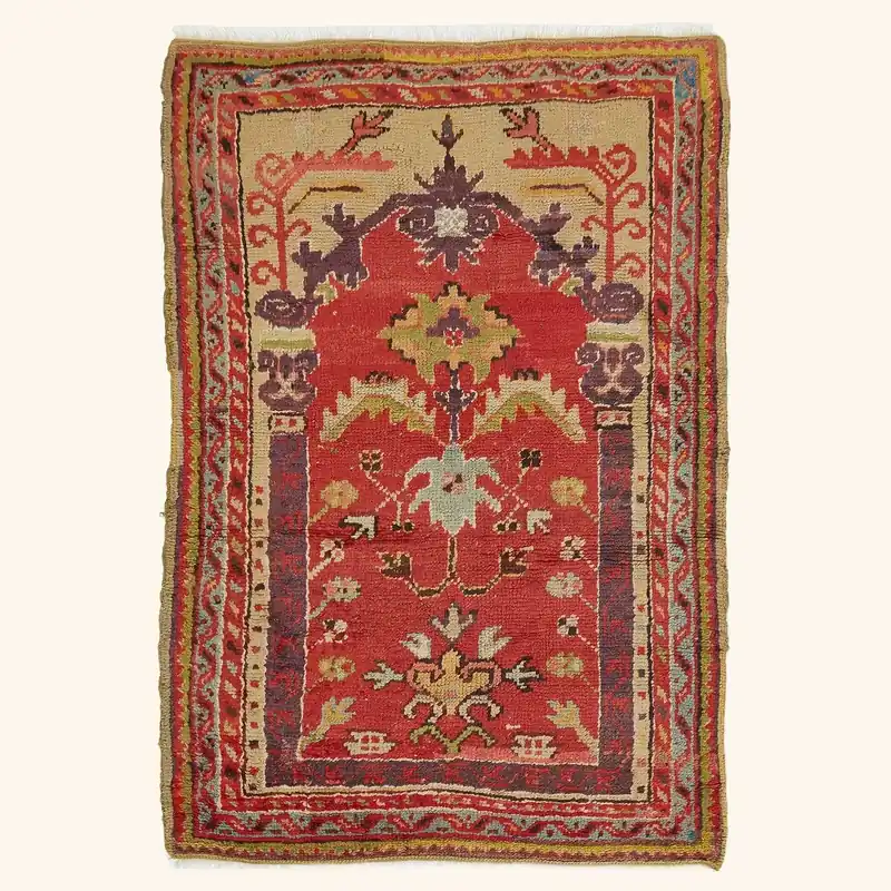 Red Vintage Wool Prayer Rug - 3' x 4'8"