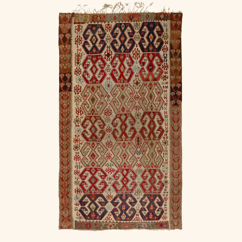 Brown Multicolored Vintage Wool Kilim Rug - 6'1" x 13'