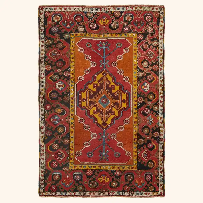 Red Vintage Anatolian Wool Rug - 3'4" x 5'2"