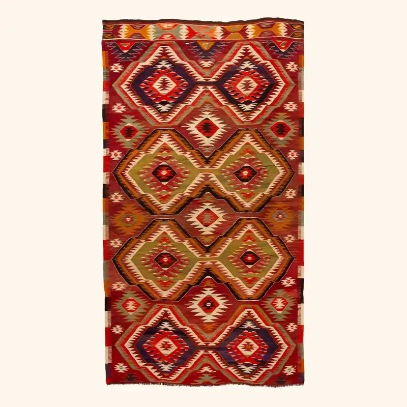 Red Vintage Flatweave Wool Rug - 4'7" x 9'2"