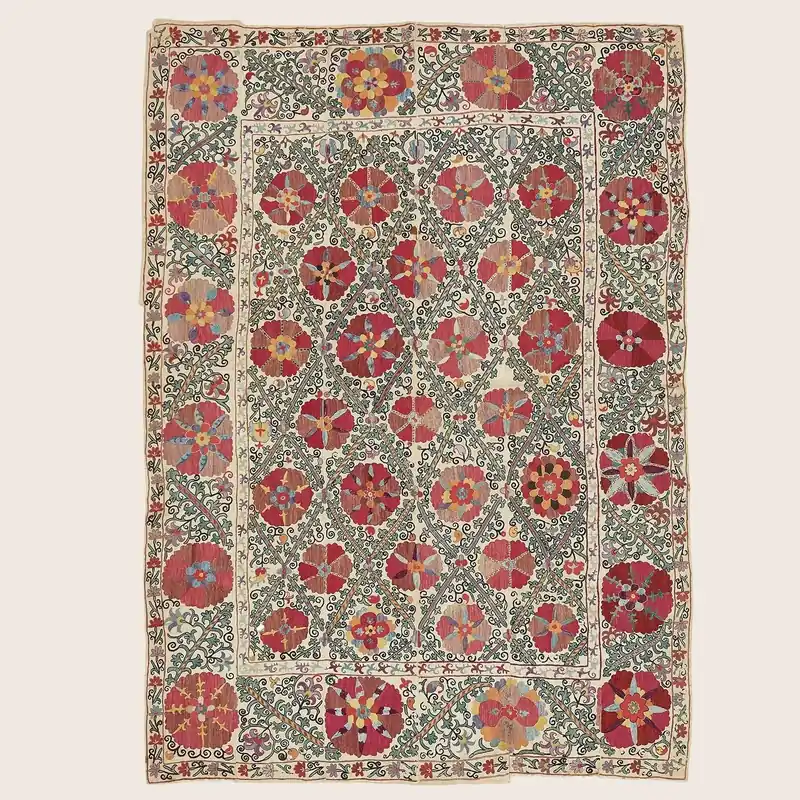 Red & Blue Vintage Traditional Flatweave Wool Rug - 5' x 7'1"