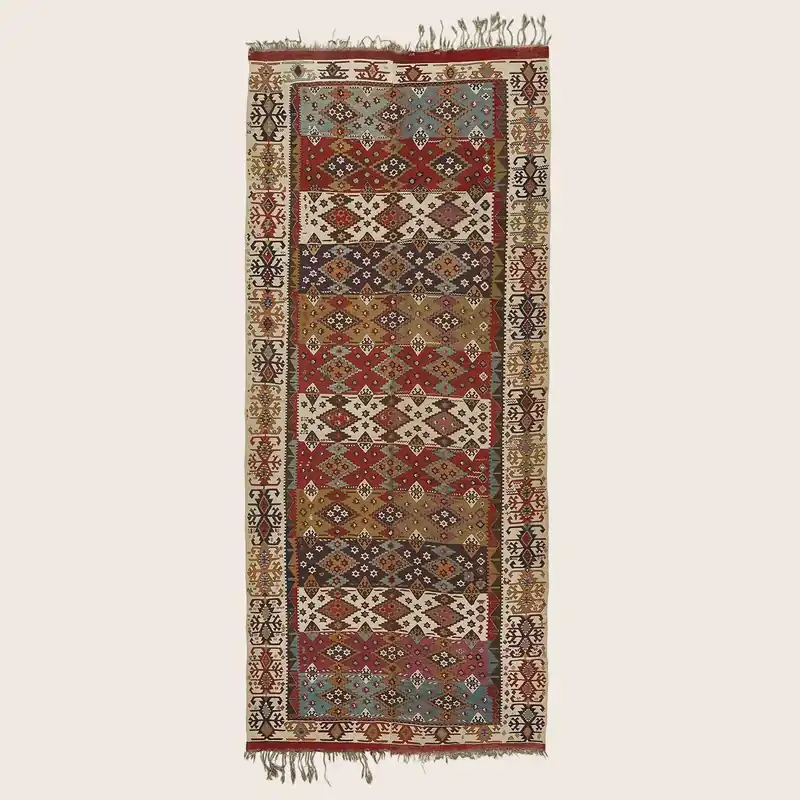Multicolored Vintage Wool Kilim Rug - 5'5" x 13'