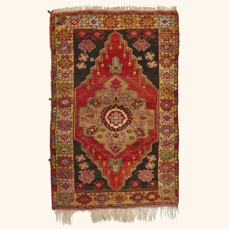 Red Vintage Traditional Wool Rug - 4' x 6'4"