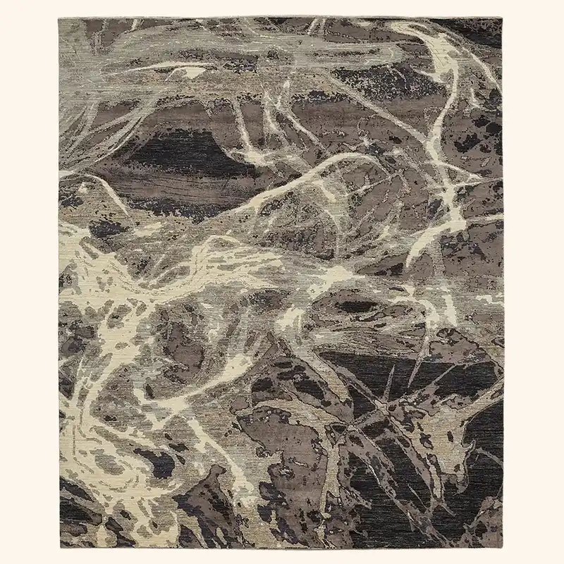 Grey Transitional Wool Silk Blend Rug - 8'3" x 9'1"