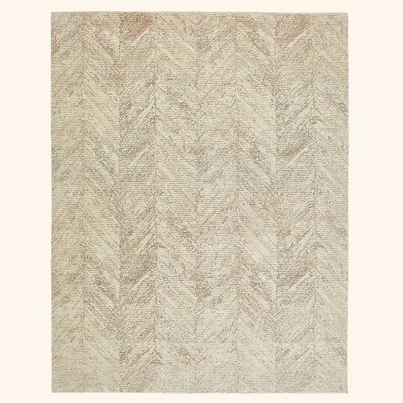 Beige Transitional Wool + Silk Rug - 7'1" x 10'1"