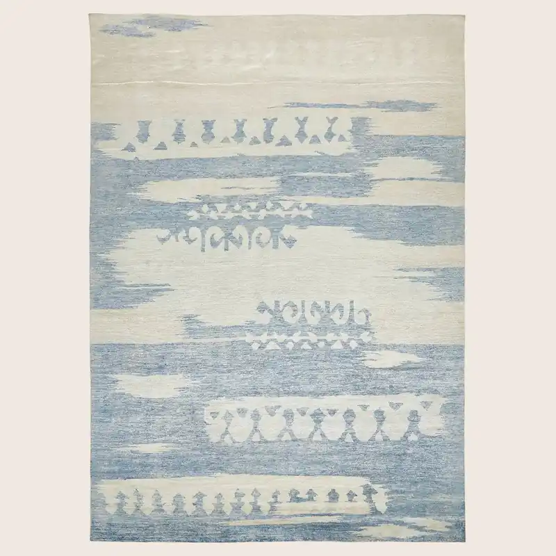 Blue Flatweave Wool Silk Blend Rug - 10' x 14'